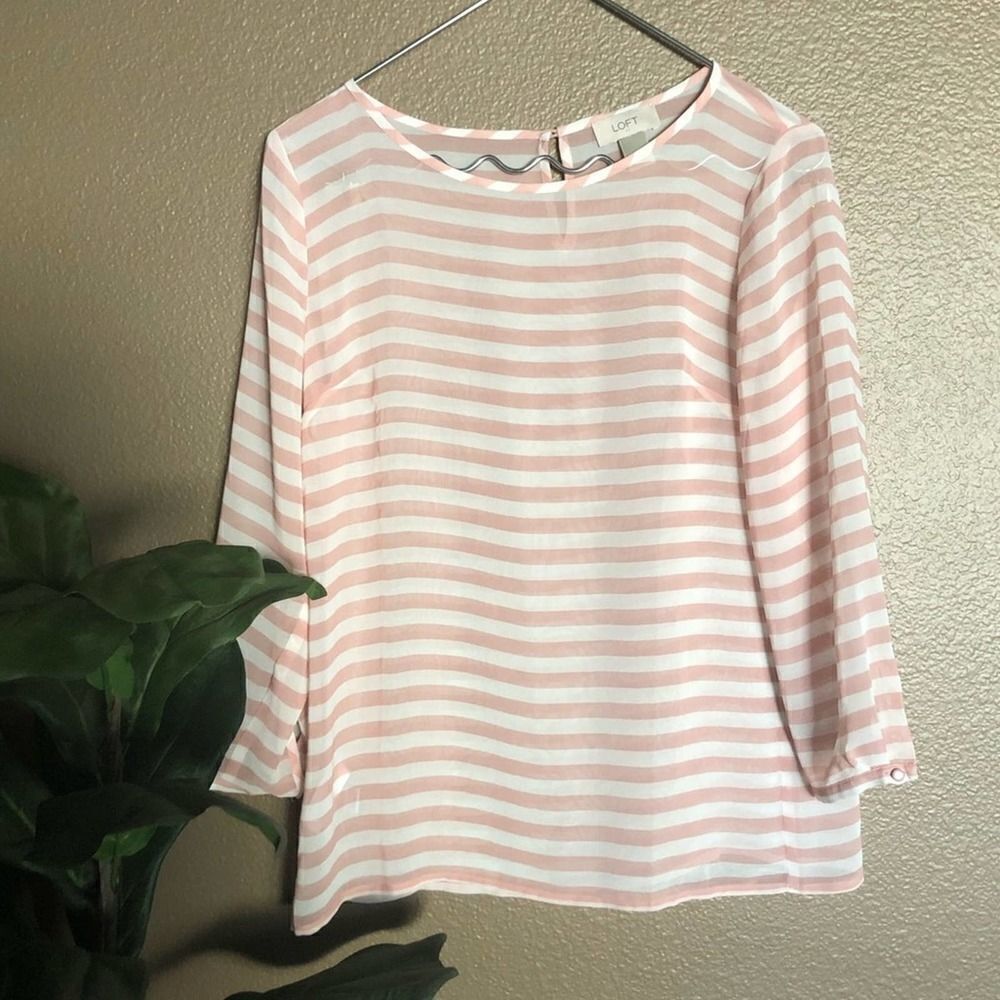 LOFT Pink & White Striped Sheer Blouse